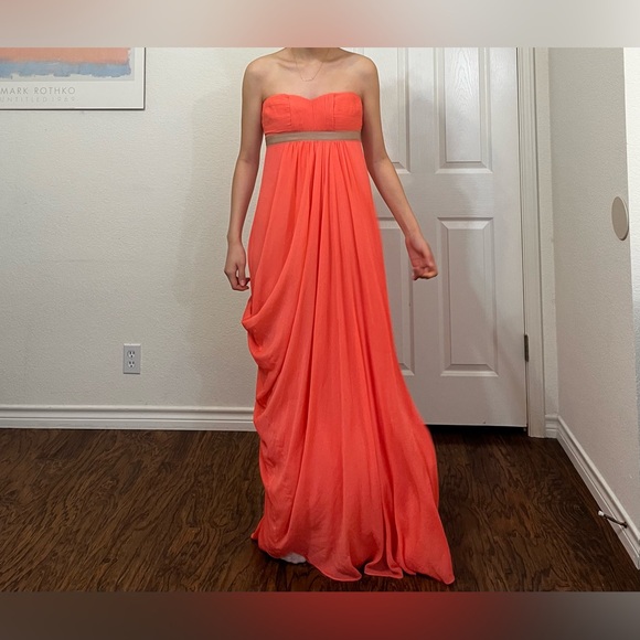 BCBG Maxazaria Strapless Coral Pink Long Formal Maxi Dress Gown Size 6 - Picture 7 of 16
